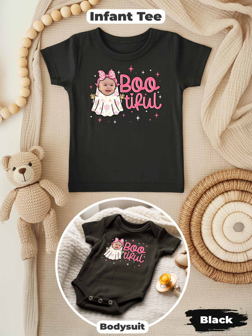 Personalized Baby “BOOtiful” Halloween Outfit – Custom Photo Bodysuit & Infant Tee